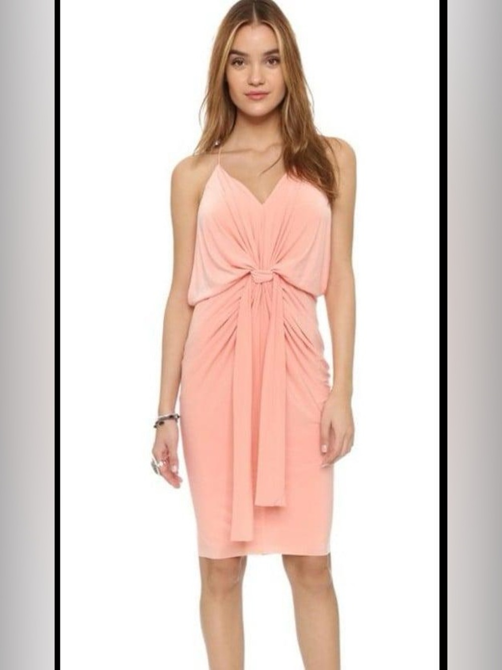 MISA LOS ANGELES DOMINO COCKTAIL DRAPED MINI DRESS  PEACHY PINK SZ L